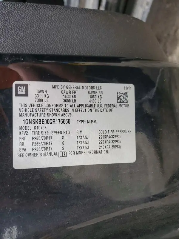 2012 CHEVROLET TAHOE K1500 LT  