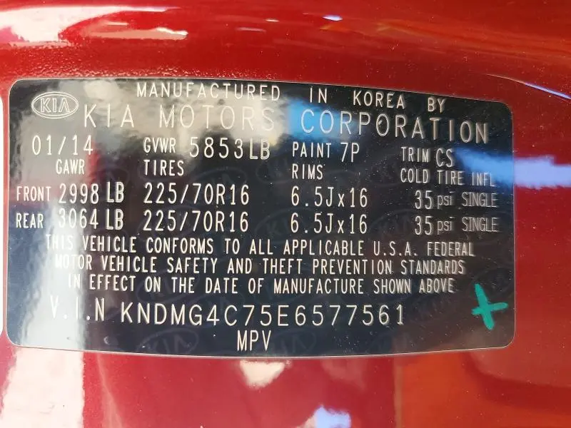 2014 KIA SEDONA LX  