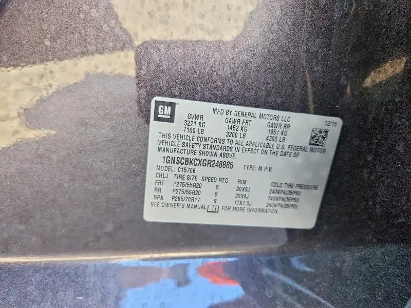 2016 CHEVROLET TAHOE C1500 LT  