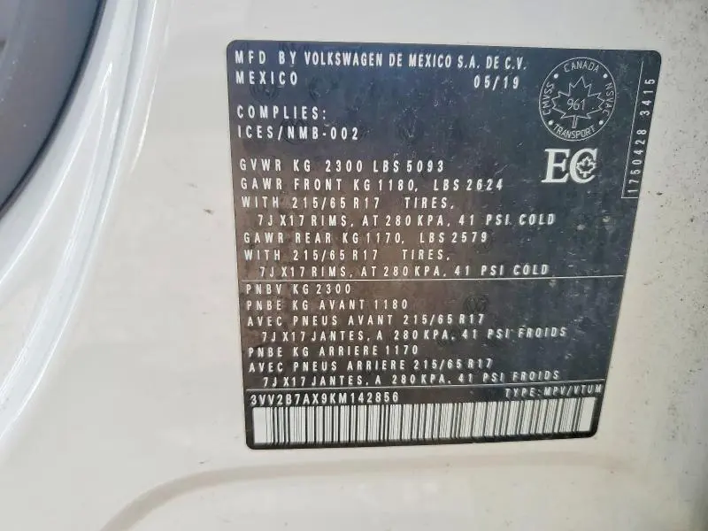 2019 VOLKSWAGEN TIGUAN SE  