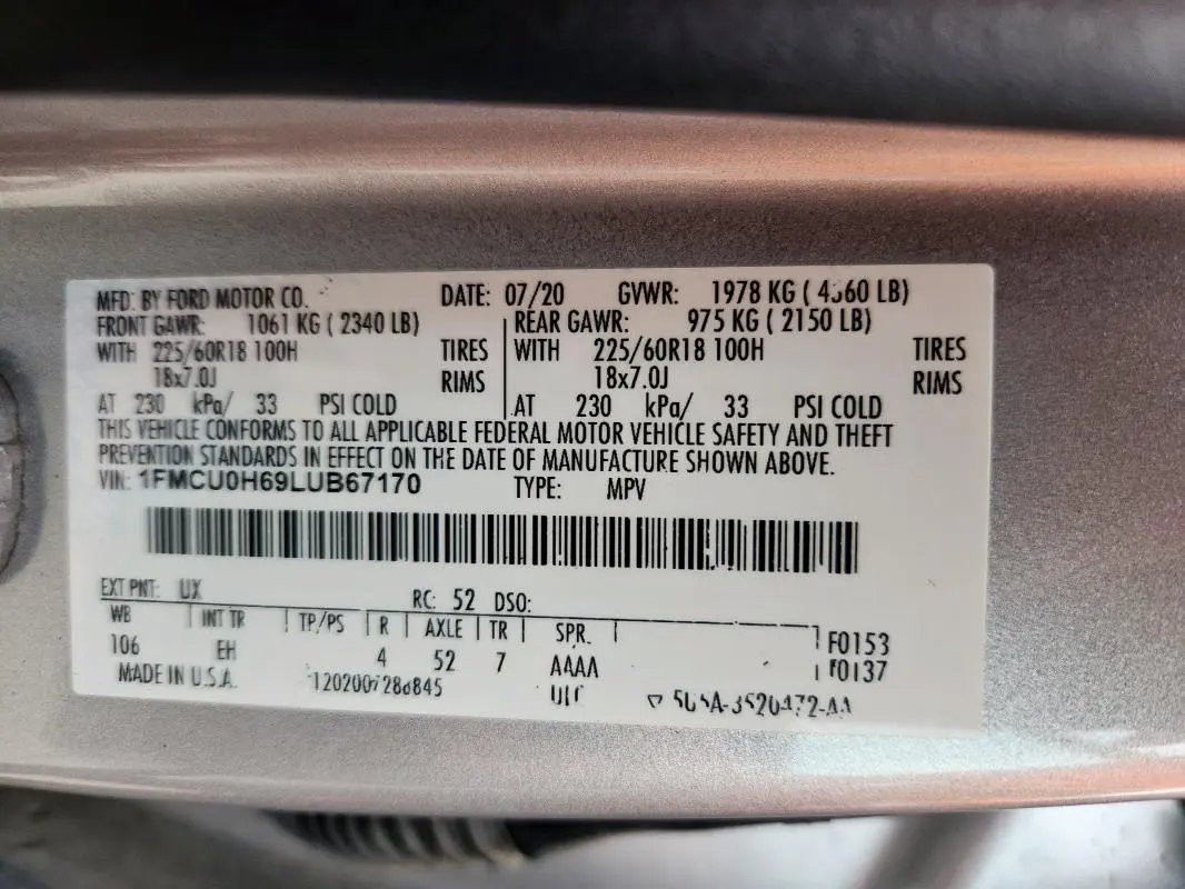 2020 FORD ESCAPE SEL  