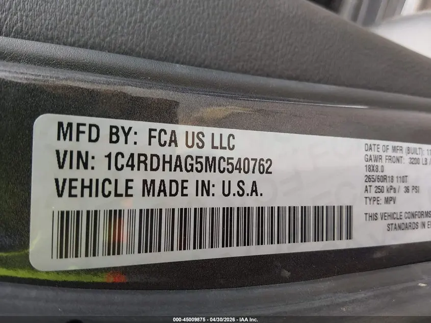 2021 DODGE DURANGO SXT RWD