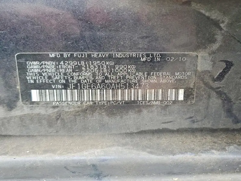 2010 SUBARU IMPREZA 2.5I  