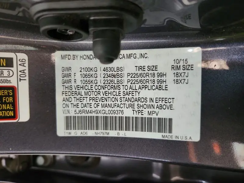 2016 HONDA CR-V TOURING  