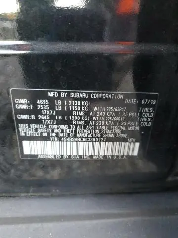 2019 SUBARU OUTBACK 2.5I  