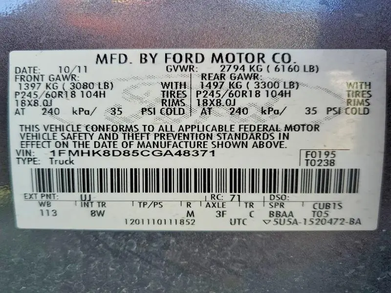 2012 FORD EXPLORER XLT  