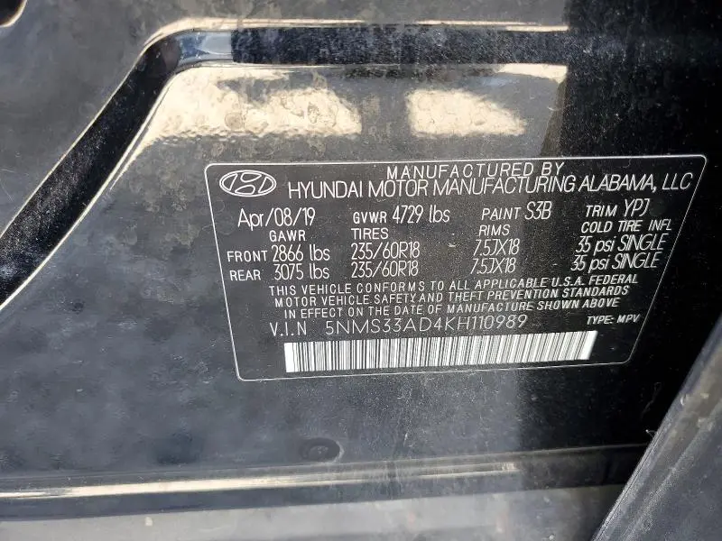 2019 HYUNDAI SANTA FE SEL PLUS 2.4L  