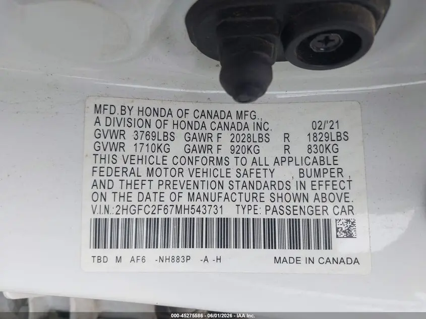 2021 HONDA CIVIC LX