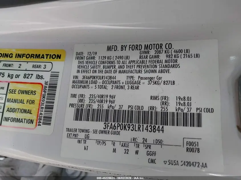 2020 FORD FUSION TITANIUM