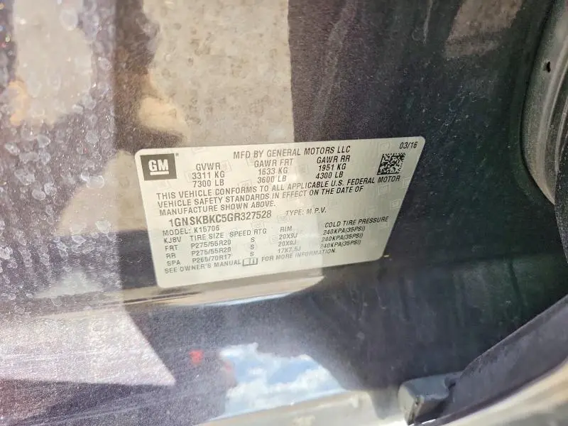 2016 CHEVROLET TAHOE K1500 LT  