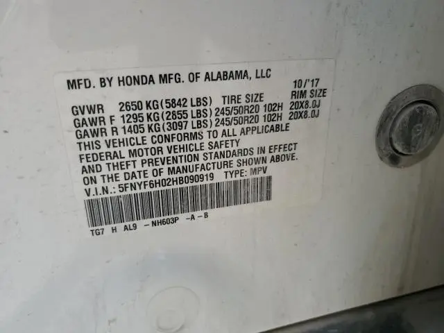 2017 HONDA PILOT ELITE  