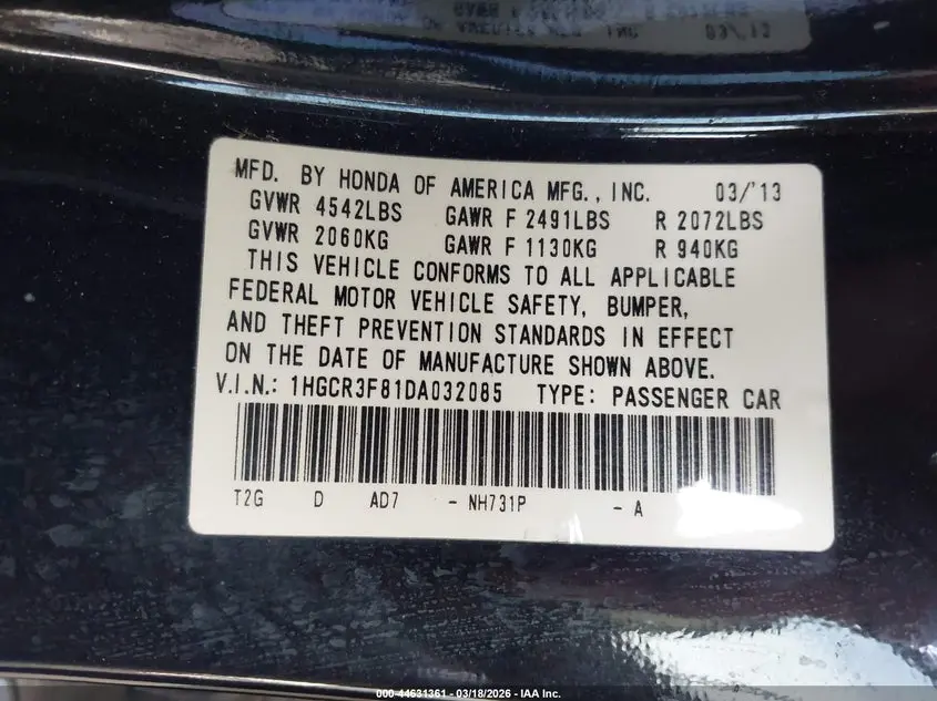 2013 HONDA ACCORD EX-L V-6