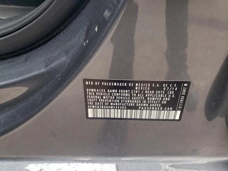 2019 VOLKSWAGEN JETTA S  