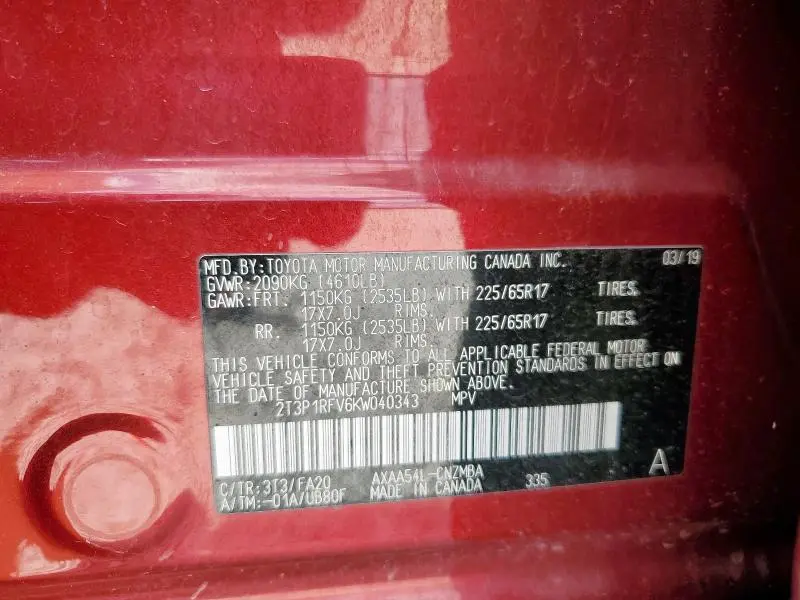 2019 TOYOTA RAV4 XLE  