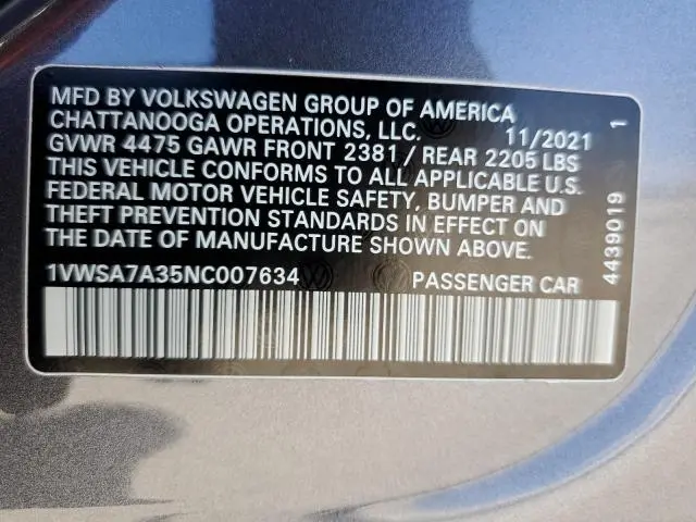 2022 VOLKSWAGEN PASSAT SE  