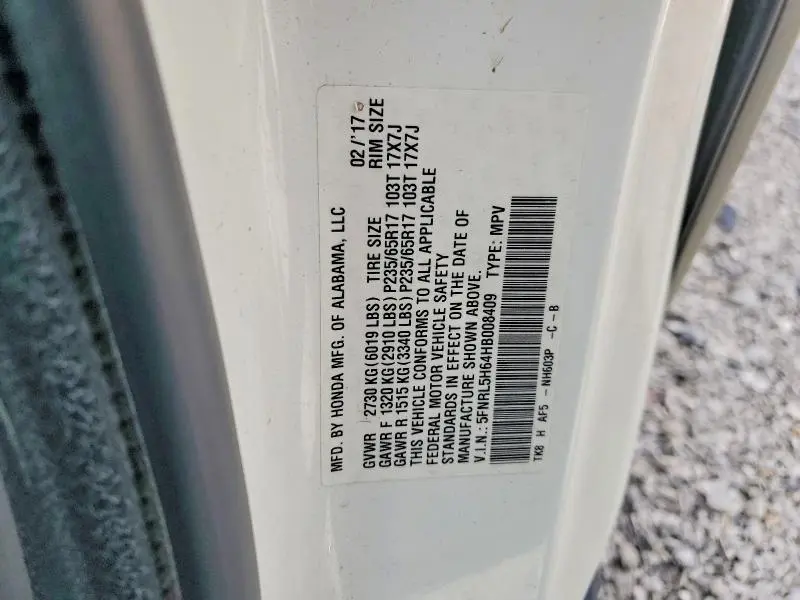2017 HONDA ODYSSEY EXL  
