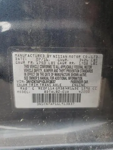 2016 NISSAN VERSA S  
