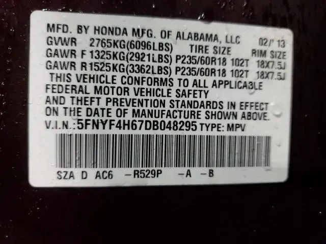 2013 HONDA PILOT EXL  