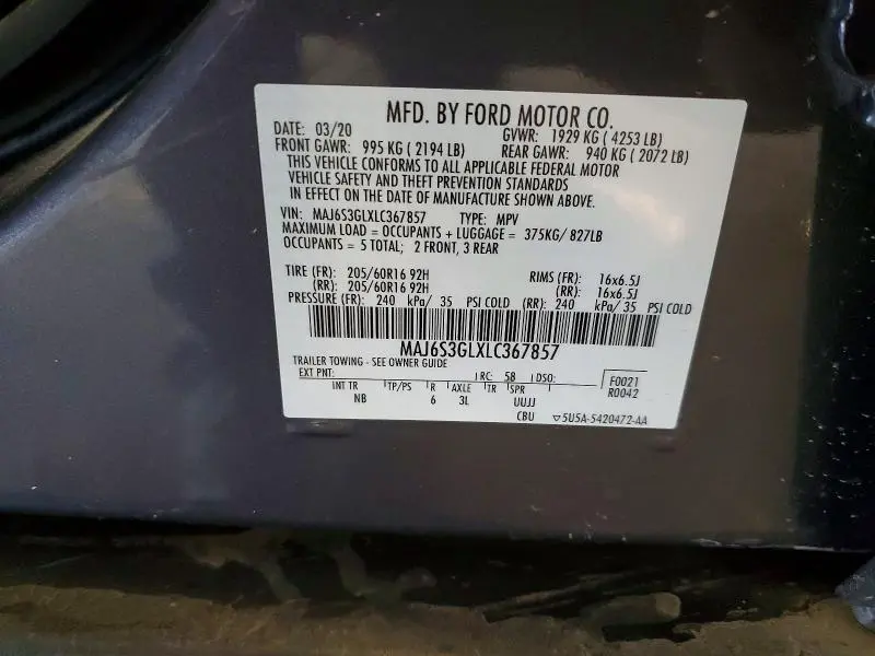 2020 FORD ECOSPORT SE  