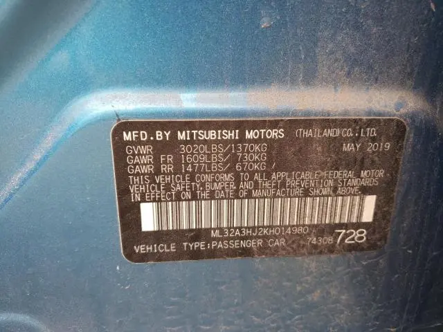 2019 MITSUBISHI MIRAGE ES  