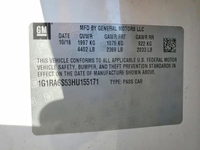 2017 CHEVROLET VOLT LT  