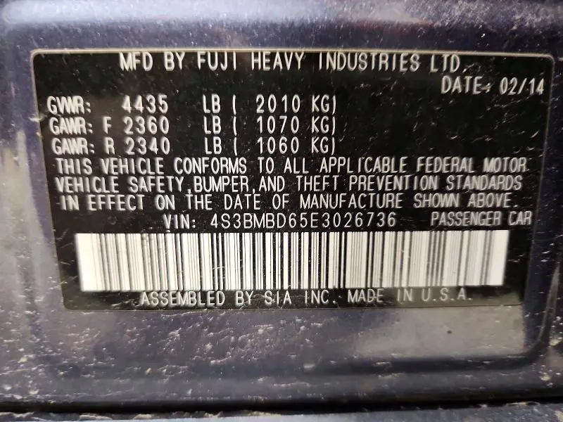 2014 SUBARU LEGACY 2.5I PREMIUM  