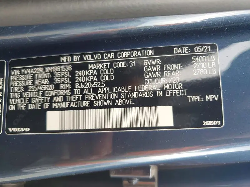 2021 VOLVO XC60 T6 INSCRIPTION  