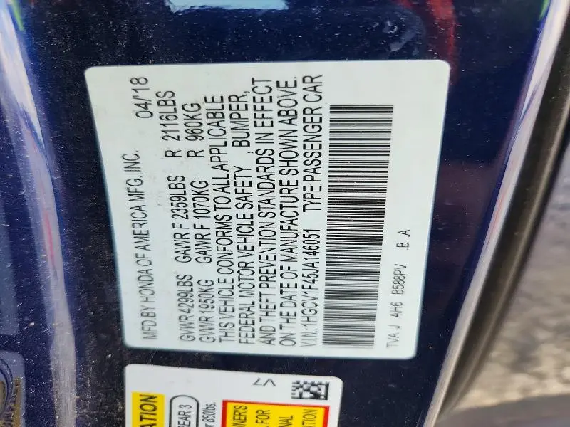 2018 HONDA ACCORD EX  