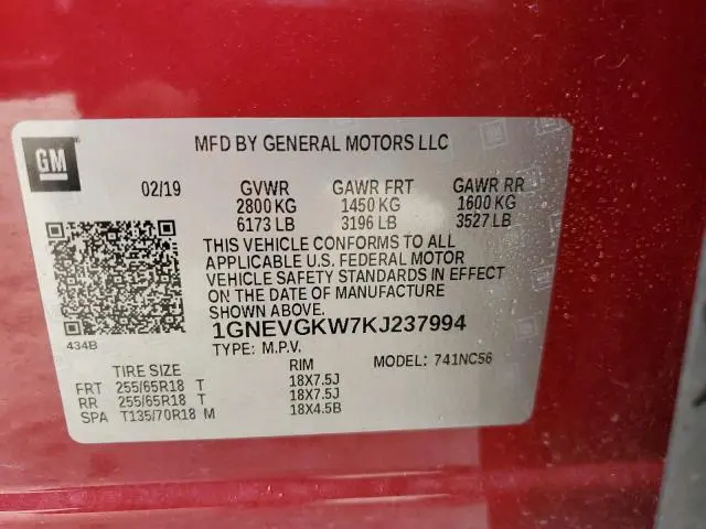 2019 CHEVROLET TRAVERSE LT  