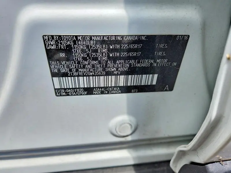 2016 TOYOTA RAV4 LE  
