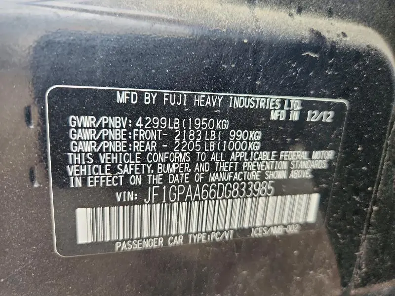 2013 SUBARU IMPREZA   