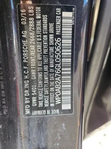 2016 PORSCHE PANAMERA S  