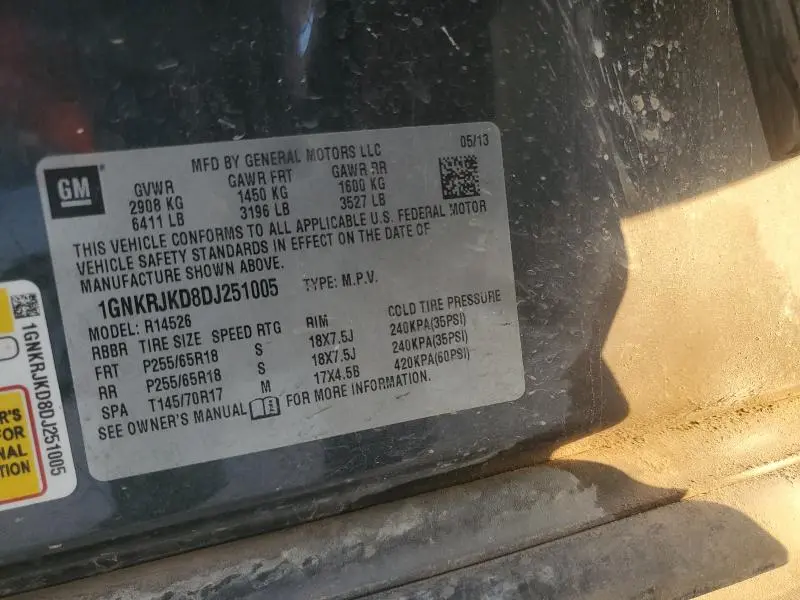 2013 CHEVROLET TRAVERSE LT  