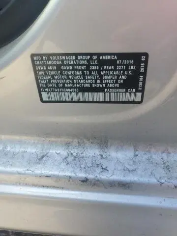 2017 VOLKSWAGEN PASSAT S