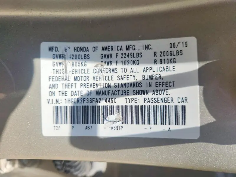2015 HONDA ACCORD LX  
