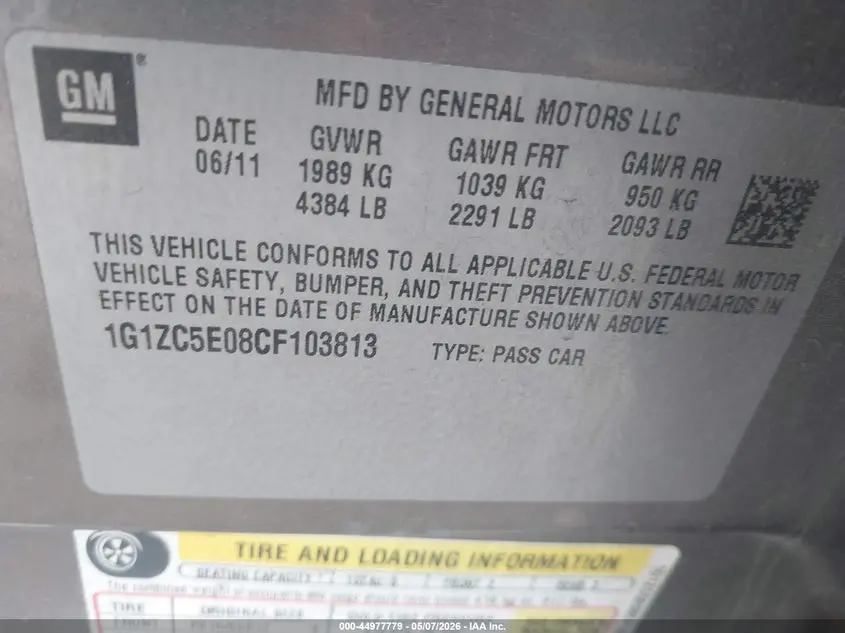 2012 CHEVROLET MALIBU 1LT