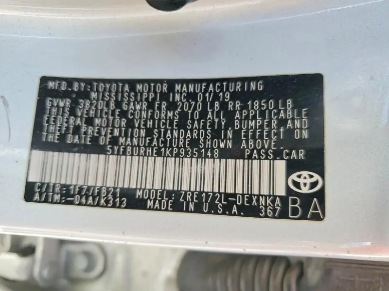 2019 TOYOTA COROLLA LE  