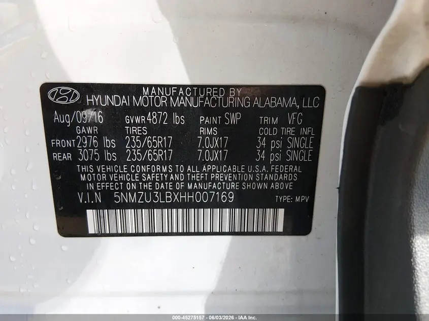 2017 HYUNDAI SANTA FE SPORT 2.4L