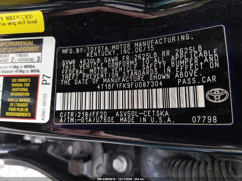 2015 TOYOTA CAMRY SE