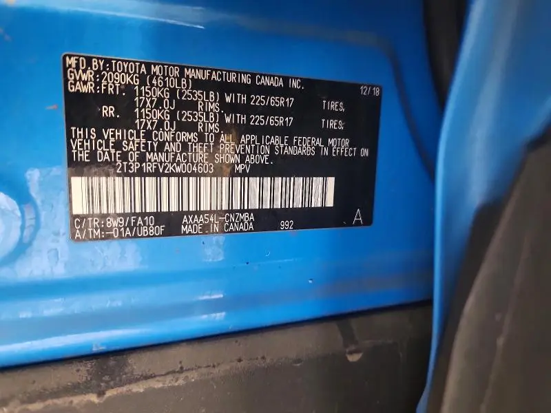2019 TOYOTA RAV4 XLE  