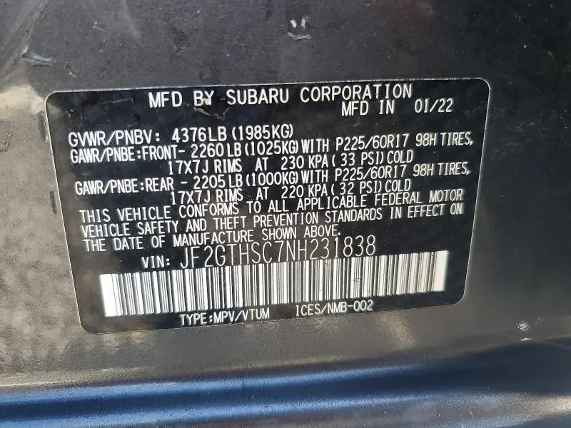 2022 SUBARU CROSSTREK SPORT  