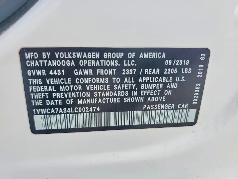 2020 VOLKSWAGEN PASSAT SEL  