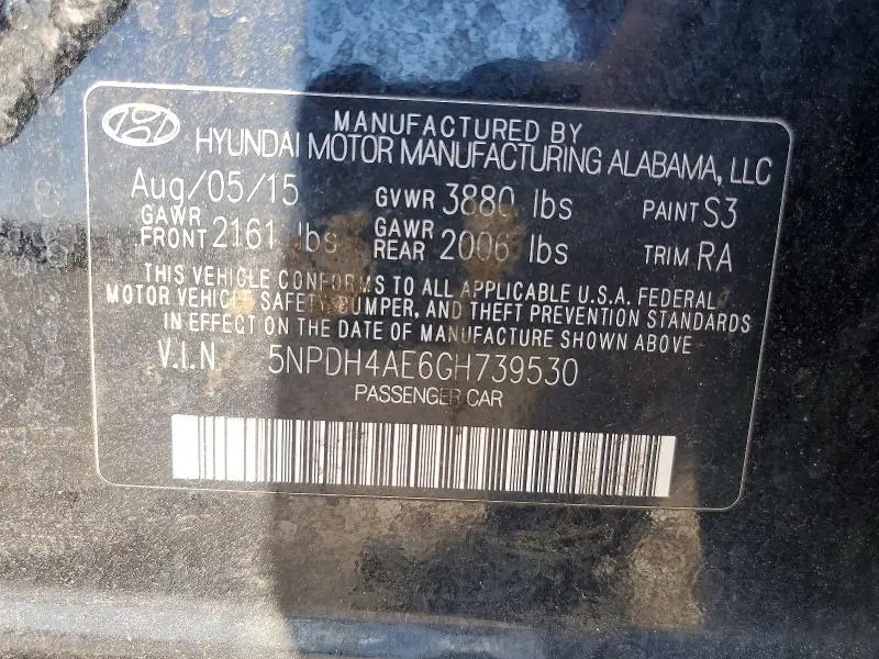 2016 HYUNDAI ELANTRA LIMITED  