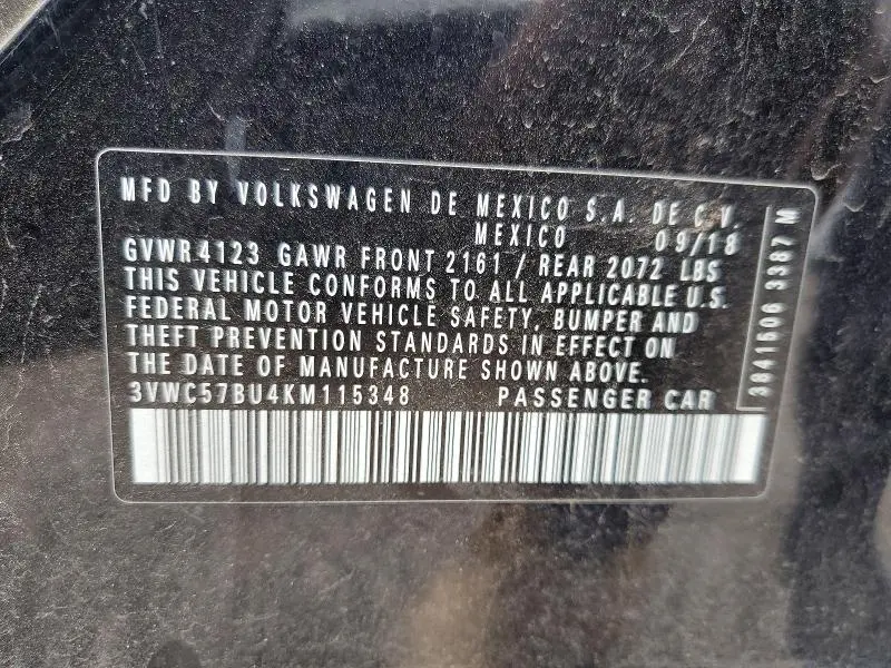 2019 VOLKSWAGEN JETTA S  