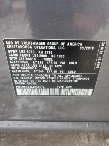 2019 VOLKSWAGEN ATLAS SE