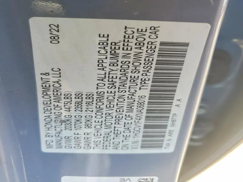 2022 HONDA ACCORD SPORT SE  