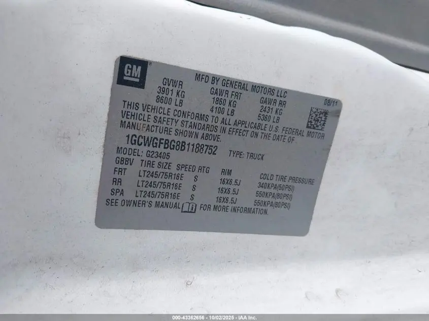 2011 CHEVROLET EXPRESS 2500 WORK VAN