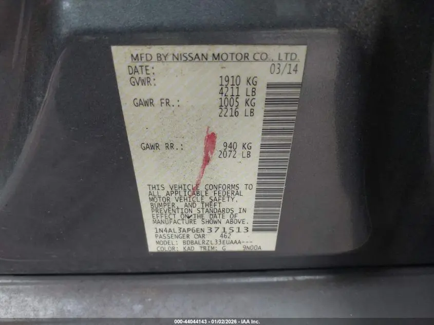 2014 NISSAN ALTIMA 2.5 S