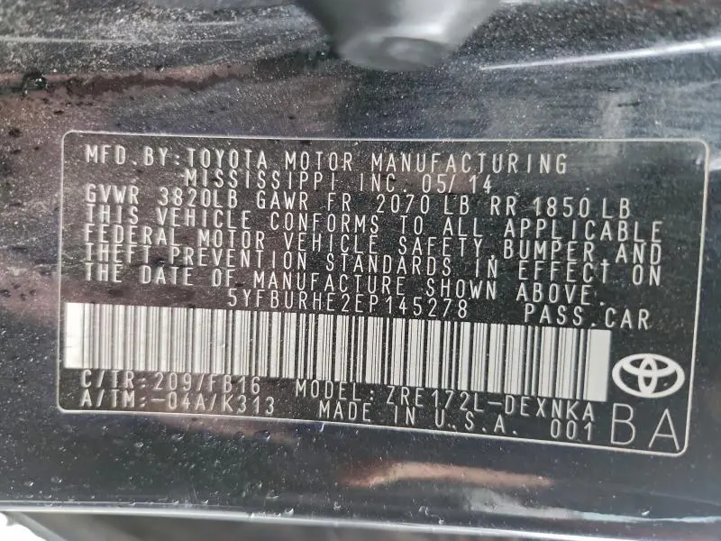 2014 TOYOTA COROLLA L  