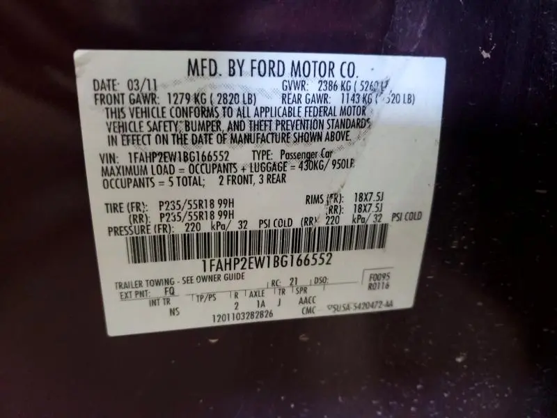 2011 FORD TAURUS SEL  
